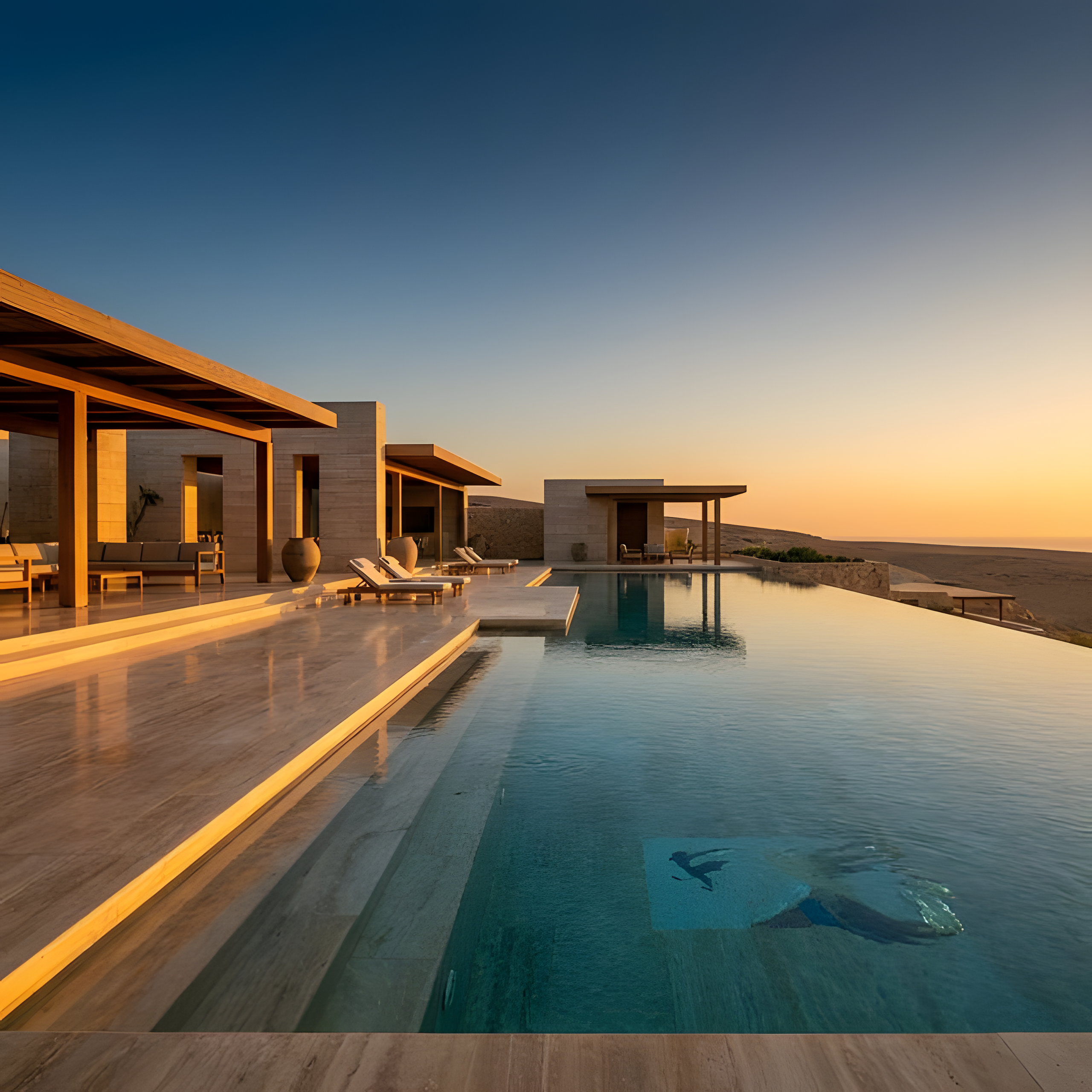 Golden hour infinity pool 4K